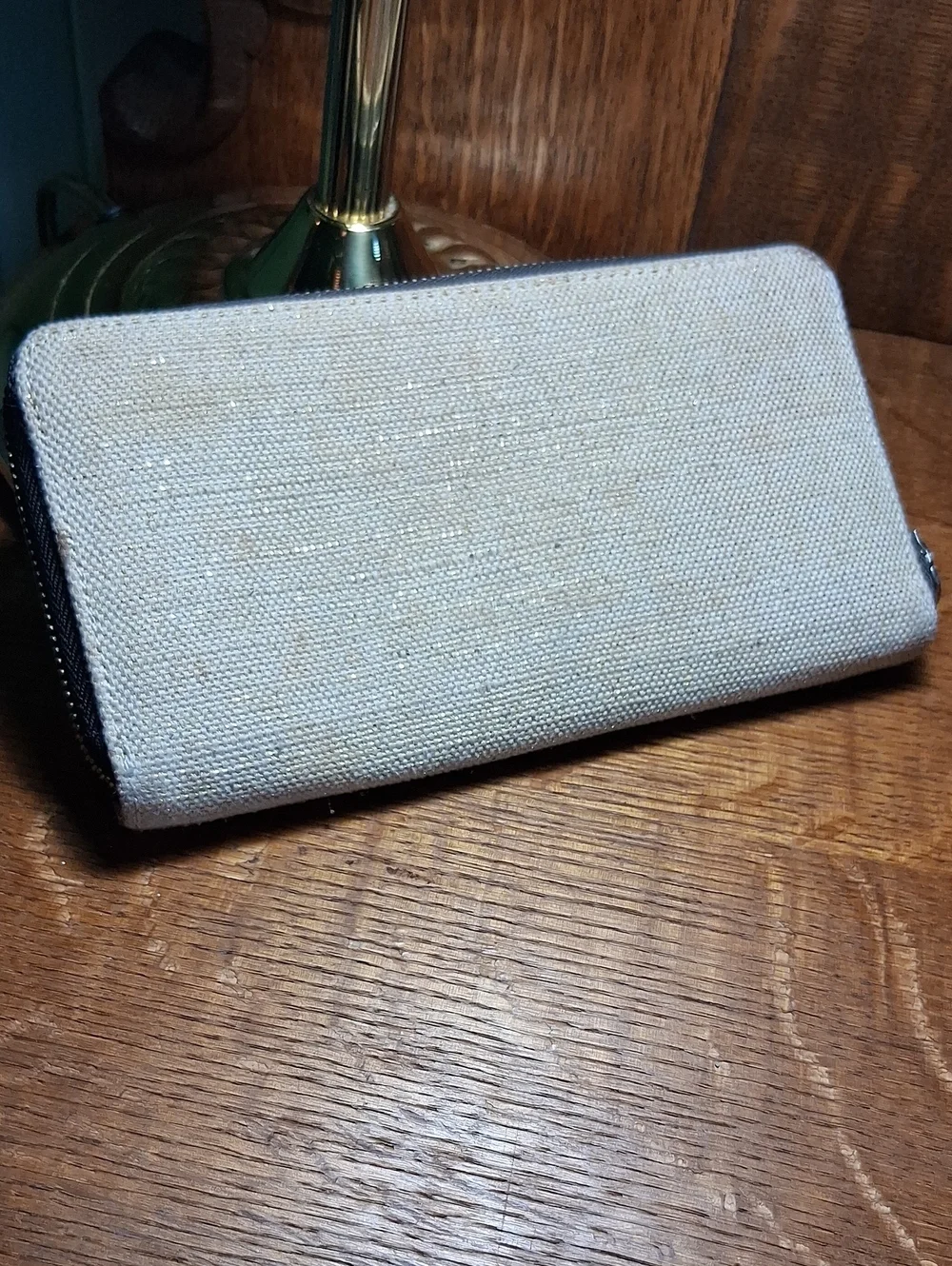 Dana Buchman Croc-Trim Canvas Wristlet in Beige and Dark Brown